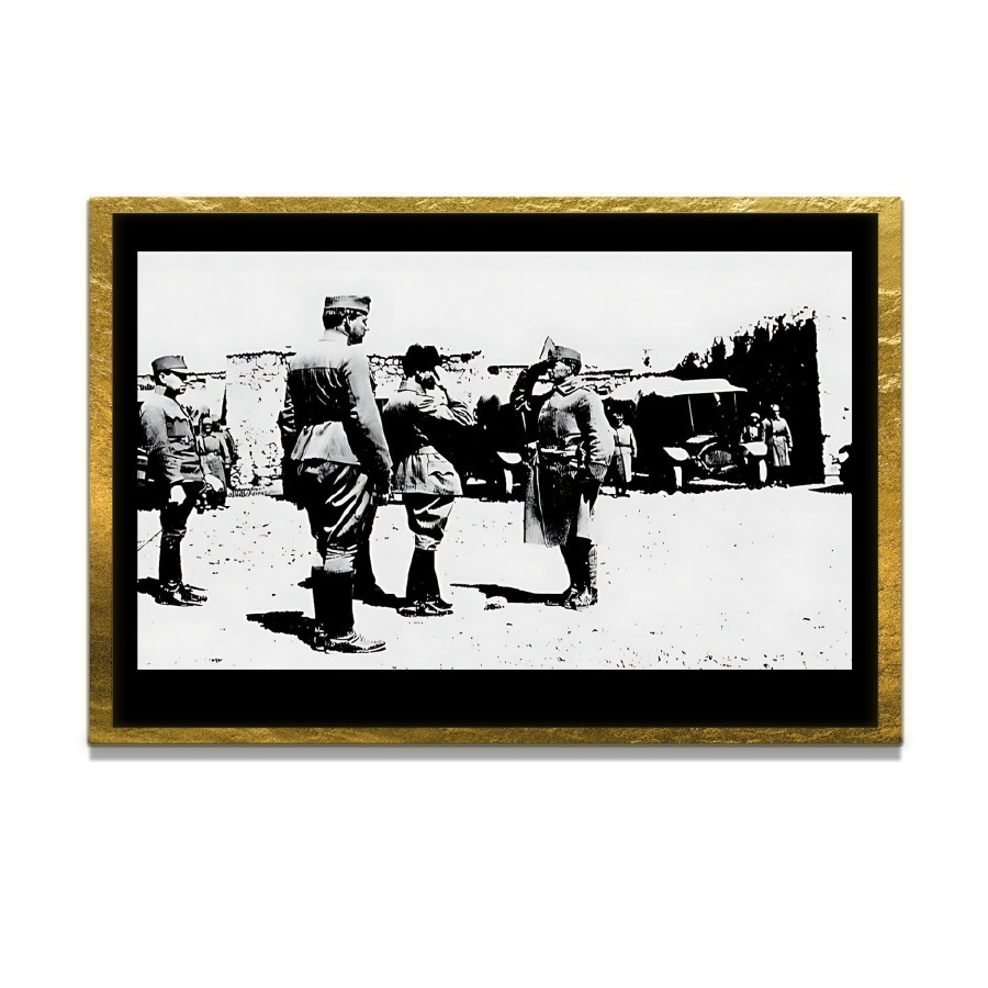 Yapay Zeka ile Yenilenmiş Atatürk Fotoğrafları Siyah Beyaz Cam Tablo, 3d Dekoratif Baskı 421