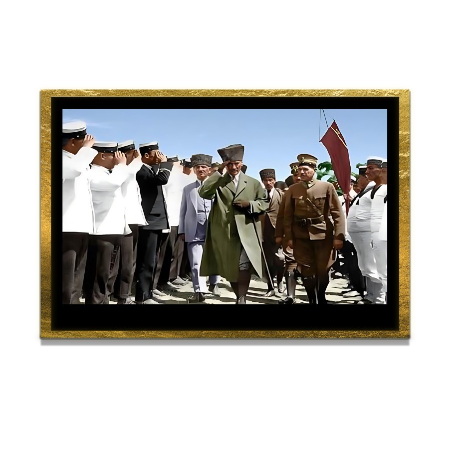 Yapay Zeka ile Yenilenmiş Atatürk Fotoğrafları Siyah Beyaz Cam Tablo, 3d Dekoratif Baskı 434