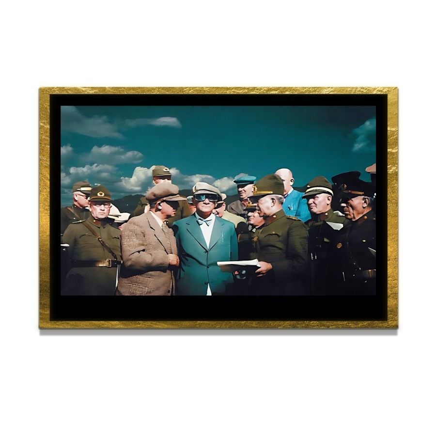 Yapay Zeka ile Yenilenmiş Atatürk Fotoğrafları Siyah Beyaz Cam Tablo, 3d Dekoratif Baskı 452