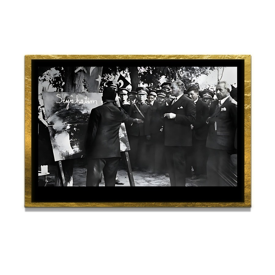 Yapay Zeka ile Yenilenmiş Atatürk Fotoğrafları Siyah Beyaz Cam Tablo, 3d Dekoratif Baskı 685