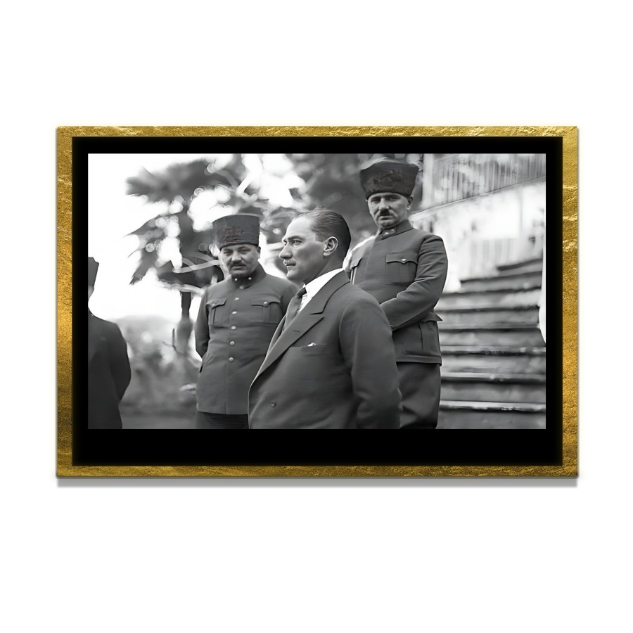 Yapay Zeka ile Yenilenmiş Atatürk Fotoğrafları Siyah Beyaz Cam Tablo, 3d Dekoratif Baskı 719