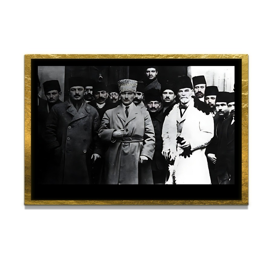 Yapay Zeka ile Yenilenmiş Atatürk Fotoğrafları Siyah Beyaz Cam Tablo, 3d Dekoratif Baskı 743