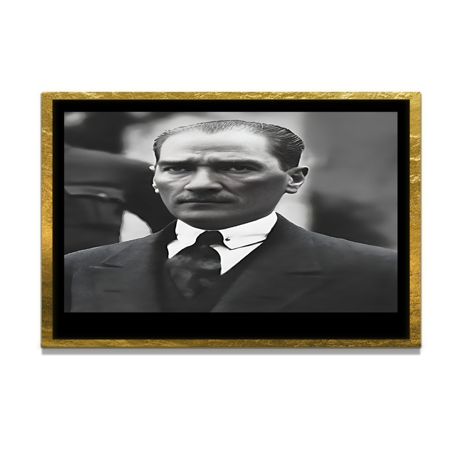 Yapay Zeka ile Yenilenmiş Atatürk Fotoğrafları Siyah Beyaz Cam Tablo, 3d Dekoratif Baskı 821