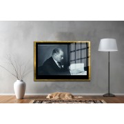 Yapay Zeka ile Yenilenmiş Atatürk Fotoğrafları Siyah Beyaz Cam Tablo, 3d Dekoratif Baskı 290