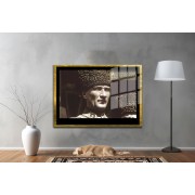 Yapay Zeka ile Yenilenmiş Atatürk Fotoğrafları Siyah Beyaz Cam Tablo, 3d Dekoratif Baskı 732