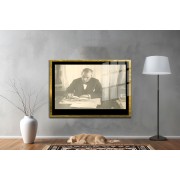 Yapay Zeka ile Yenilenmiş Atatürk Fotoğrafları Siyah Beyaz Cam Tablo, 3d Dekoratif Baskı 774