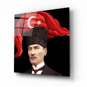 Atatürk ve Bayrak Cam Tablo | Hediyelik, Dekoratif, Ofis, Mutfak