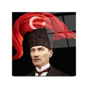 Atatürk ve Bayrak Cam Tablo | Hediyelik, Dekoratif, Ofis, Mutfak