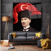 Atatürk ve Bayrak Cam Tablo | Hediyelik, Dekoratif, Ofis, Mutfak