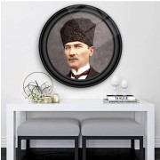 Atatürk Yuvarlak Cam Tablo | Hediyelik, Dekoratif, Ofis, Mutfak