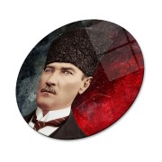 Atatürk Yuvarlak Cam Tablo | Hediyelik, Dekoratif, Ofis, Mutfak