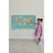 Eğitici Çocuk Odası Dünya Haritası Dünya Atlası Çocuk ve Bebek Duvar Sticker-60x105-3770