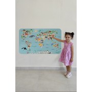 Eğitici Dünya Haritası Dünya Atlası Çocuk ve Bebek Odası Duvar Sticker-60x105-3771