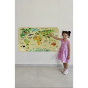 Eğitici Dünya Haritası Dünya Atlası Çocuk ve Bebek Odası Duvar Sticker-60x105-3772