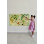 Eğitici Dünya Haritası Dünya Atlası Çocuk ve Bebek Odası Duvar Sticker-60x105-3773