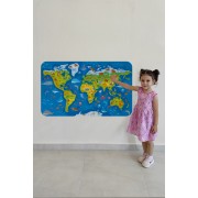 Eğitici Dünya Haritası Dünya Atlası Çocuk ve Bebek Odası Duvar Sticker-60x105-3774