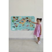 Eğitici Dünya Haritası Dünya Atlası Çocuk ve Bebek Odası Duvar Sticker-60x105-3775