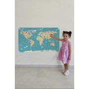 Eğitici Dünya Haritası Dünya Atlası Çocuk ve Bebek Odası Duvar Sticker-60x105-3776