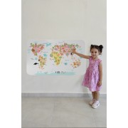 Eğitici Dünya Haritası Dünya Atlası Çocuk ve Bebek Kız Çocuğu Odası Duvar Sticker-60x105-3777