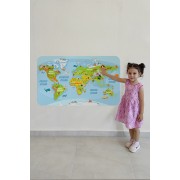 Eğitici Dünya Haritası Dünya Atlası Çocuk ve Bebek Odası Duvar Sticker-60x105-3778