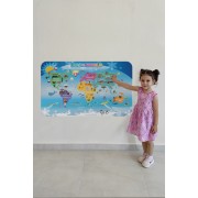 Eğitici Dünya Haritası Dünya Atlası Çocuk ve Bebek Odası Duvar Sticker-60x105-3779