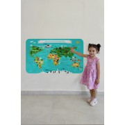 Eğitici Dünya Haritası Dünya Atlası Çocuk ve Bebek Odası Duvar Sticker-60x105-3780