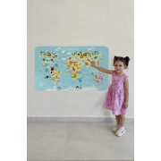 Eğitici Dünya Haritası Dünya Atlası Çocuk ve Bebek Odası Duvar Sticker-60x105-3782