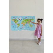 Eğitici Dünya Haritası Dünya Atlası Çocuk ve Bebek Odası Duvar Sticker-60x105-3783