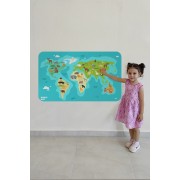 Eğitici Dünya Haritası Dünya Atlası Çocuk ve Bebek Odası Duvar Sticker-60x105-3784