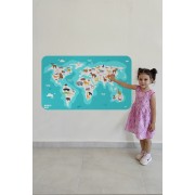 Eğitici Dünya Haritası Dünya Atlası Çocuk ve Bebek Odası Duvar Sticker-60x105-3785