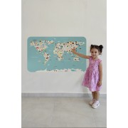 Eğitici Dünya Haritası Dünya Atlası Çocuk ve Bebek Odası Duvar Sticker-60x105-3786