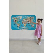 Eğitici Dünya Haritası Dünya Atlası Çocuk ve Bebek Odası Duvar Sticker-60x105-3787