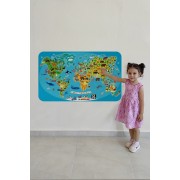 Eğitici Dünya Haritası Dünya Atlası Çocuk ve Bebek Odası Duvar Sticker-60x105-3788