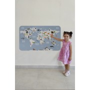 Eğitici Dünya Haritası Dünya Atlası Çocuk ve Bebek Odası Duvar Sticker-60x105-3789