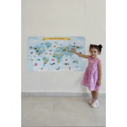 Eğitici Dünya Haritası Dünya Atlası Çocuk ve Bebek Odası Duvar Sticker-60x105-3791