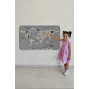 Eğitici Dünya Haritası Dünya Atlası Çocuk ve Bebek Odası Duvar Sticker-60x105-3794