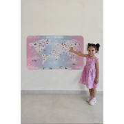 Eğitici Dünya Haritası Dünya Atlası Çocuk ve Bebek Odası Duvar Sticker -60x105-3801