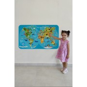 Eğitici Dünya Haritası Dünya Atlası Çocuk ve Bebek Odası Duvar Sticker -60x105-3805