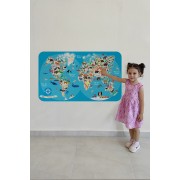 Eğitici Dünya Haritası Dünya Atlası Çocuk ve Bebek Odası Duvar Sticker -60x105-3806