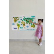 Eğitici Dünya Haritası Dünya Atlası Çocuk ve Bebek Odası Duvar Sticker -60x105-3807