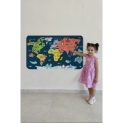 Eğitici Dünya Haritası Dünya Atlası Çocuk ve Bebek Odası Duvar Sticker -60x105-3810