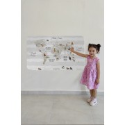 Eğitici Dünya Haritası Dünya Atlası Çocuk ve Bebek Odası Duvar Sticker -60x105-3812