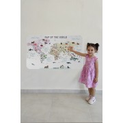 Eğitici ve Bayraklı Dünya Haritası Dünya Atlası Çocuk ve Bebek Odası Duvar Sticker -60x105-3813