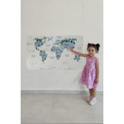 Eğitici Dünya Haritası Dünya Atlası Çocuk ve Bebek Odası Duvar Sticker -60x105-3815