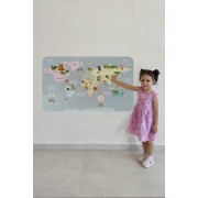 Eğitici Dünya Haritası Dünya Atlası Çocuk ve Bebek Odası Duvar Sticker -60x105-3816