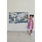 Eğitici Dünya Haritası Dünya Atlası Çocuk ve Bebek Odası Duvar Sticker -60x105-3818