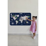 Eğitici ve Bayraklı Dünya Haritası Dünya Atlası Çocuk ve Bebek Odası Duvar Sticker-60x105-3819