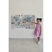 Eğitici Dünya Haritası Dünya Atlası Çocuk ve Bebek Odası Duvar Sticker -60x105-3821