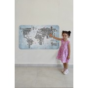 Ülke Adlı Eğitici Dünya Haritası Dünya Atlası Çocuk ve Bebek Odası Duvar Sticker -60x105-3823