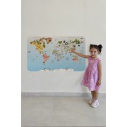 Eğitici Dünya Haritası Dünya Atlası Çocuk ve Bebek Odası Duvar Sticker -60x105-3824